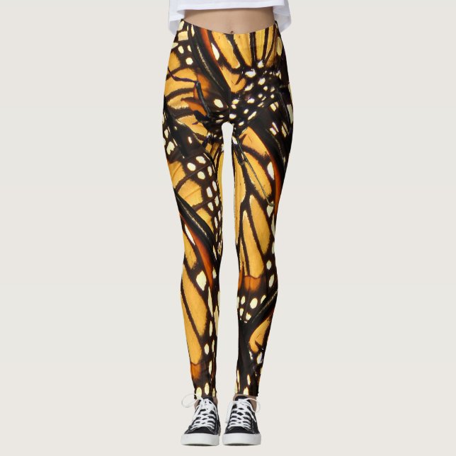 Orange schwarze Monarch-Schmetterlings-abstrakte Leggings (Vorderseite)