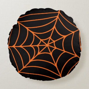 Orange Schwarze Spinnennetz Druck Gruselige Hallow Rundes Kissen
