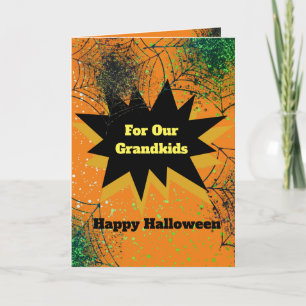 Orange Schwarze Spinngewebe Frohes Halloween Enkel Karte