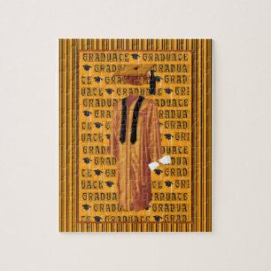 Orange, schwarze u. weiße Absolvent-Kappe, Diplom, Puzzle