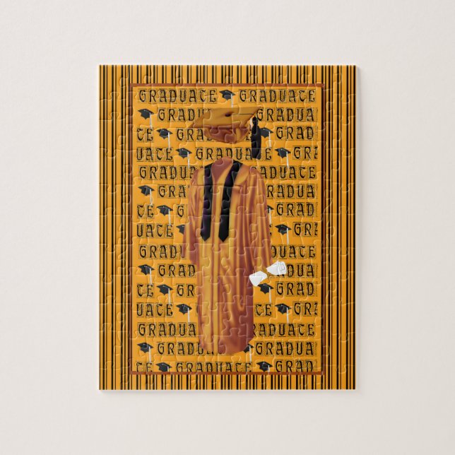 Orange, schwarze u. weiße Absolvent-Kappe, Diplom, Puzzle (Vertikal)