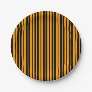 Orange Schwarze Vertikale Streifen Muster Design Pappteller