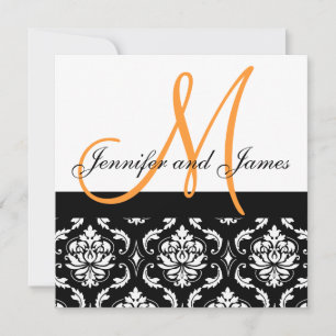 Orange Schwarze Weiße Damast Hochzeitseinladung Einladung
