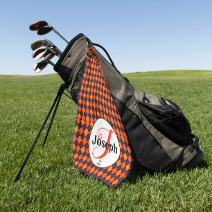 Orange Schwarzer Argyle Monogramm Golfer Lieblings Golfhandtuch