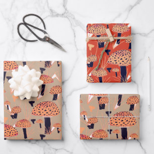 Orange Schwarzer Fliegenpilz Pilz Herbst Geschenkpapier Set
