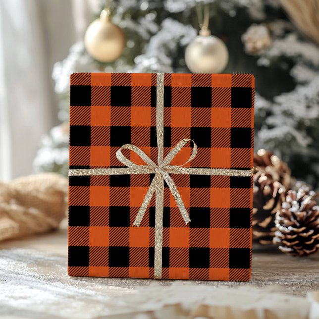 Orange-Schwarzes Büffel-Karo Klassisches Gingham Geschenkpapier (Von Creator hochgeladen)