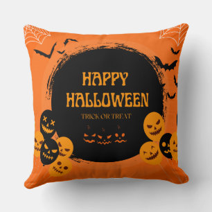 Orange Schwarzes Frohes Halloween Kissen