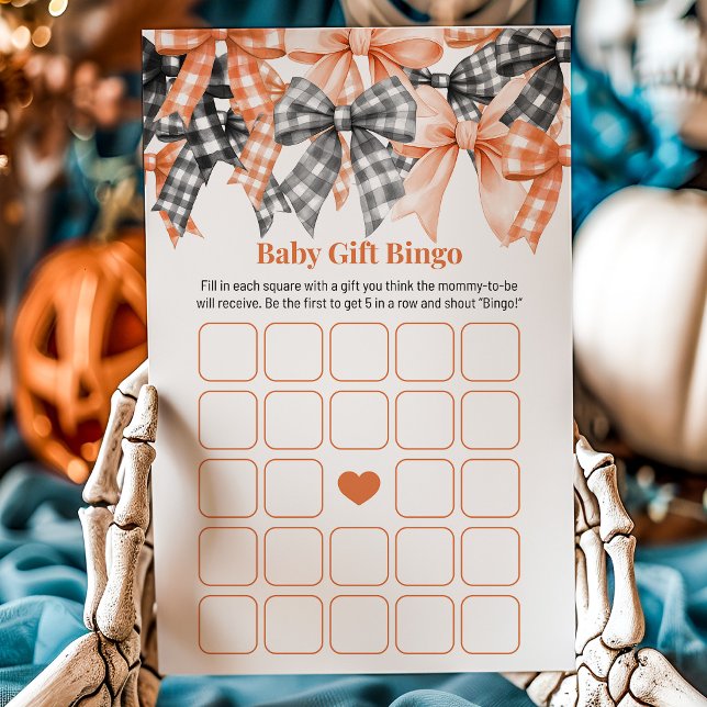 Orange-Schwarzes Gingham-Schleifen-Baby-Shower-Bin (Von Creator hochgeladen)