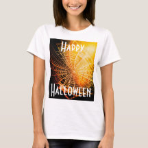 Orange Schwarzes Gruseliges Spinnennetz T-Shirt