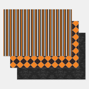 Orange & Schwarzes Halloween-Carnaval-Magie  Geschenkpapier Set