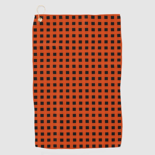 Orange Schwarzes Webmuster Golfhandtuch (Vorderseite)