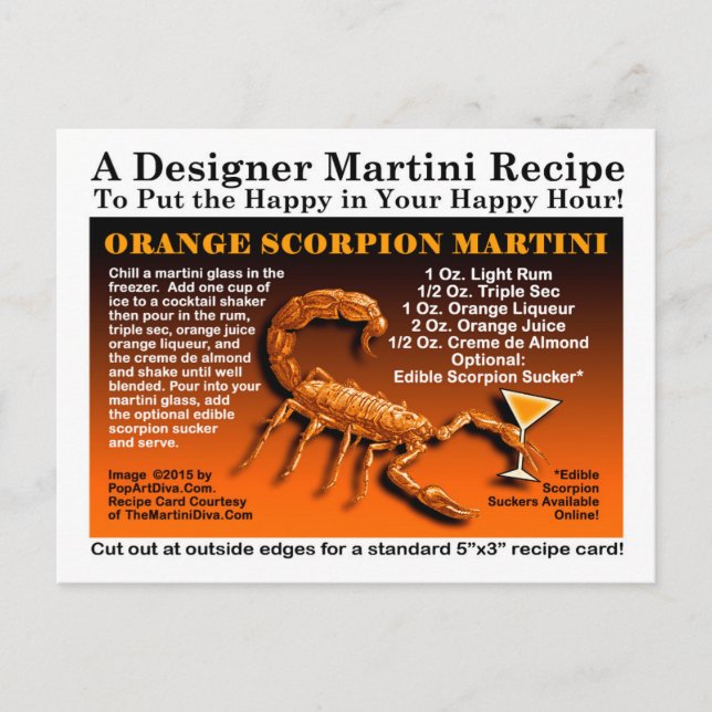 Orange Scorpion Halloween Martini Rezept Postkarte (Vorderseite)