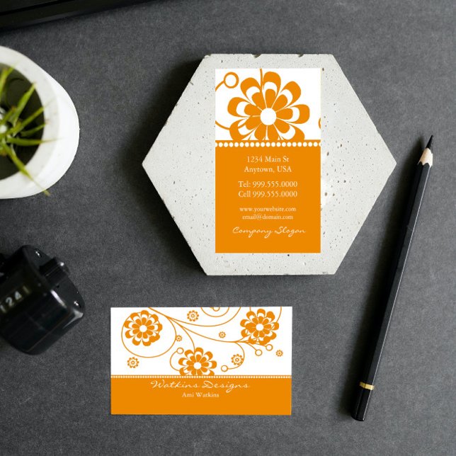Orange Scroll Blogs Business Card Visitenkarte (Orange Scroll Blooms Business Card)