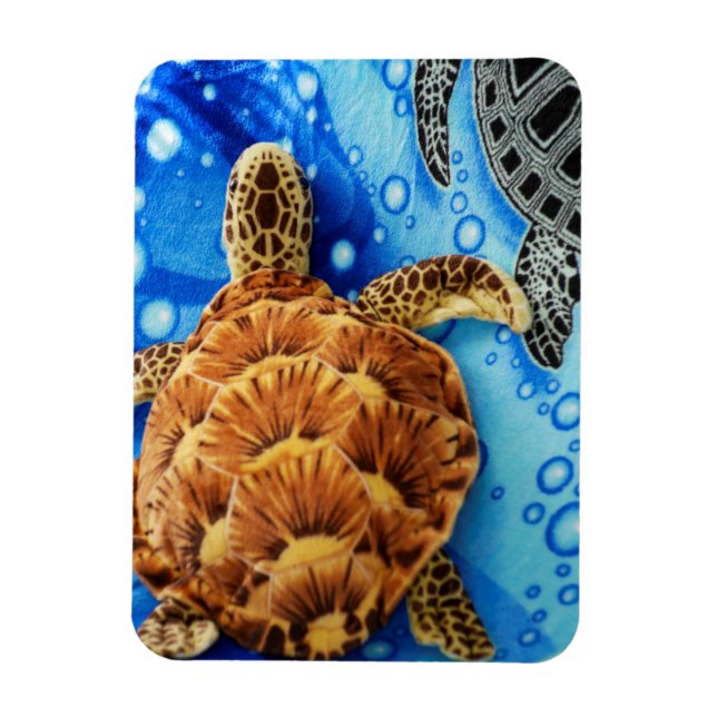 Orange Sea Turtle Plush Toon Blue Blanket Magnet (Vertikal)