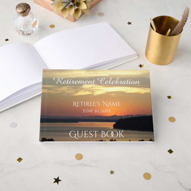 Orange Seascape Sunset Retirement Gästebuch (Vorderseite Offen)
