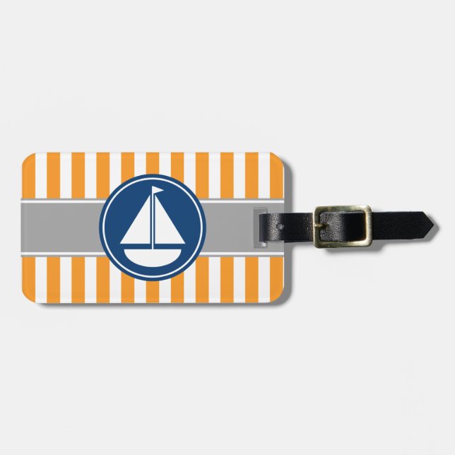 Orange SeeSegelboot-Streifen Gepäckanhänger (Vorderseite horizontal)