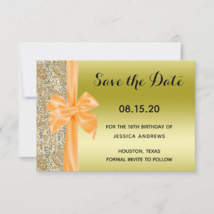 Orange Seidenschleife Goldene Pailletten 18. Gebur Save The Date