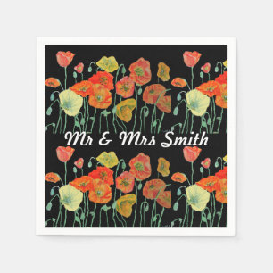 Orange Shabby Mohn Dekor Servietten Schwarz