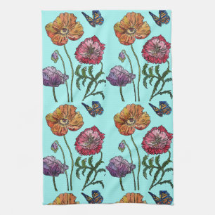 Orange Shabby Mohn Wasserfarben Küchentuch Aqua