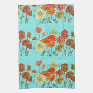 Orange Shabby Mohn Wasserfarben Küchentuch Aqua
