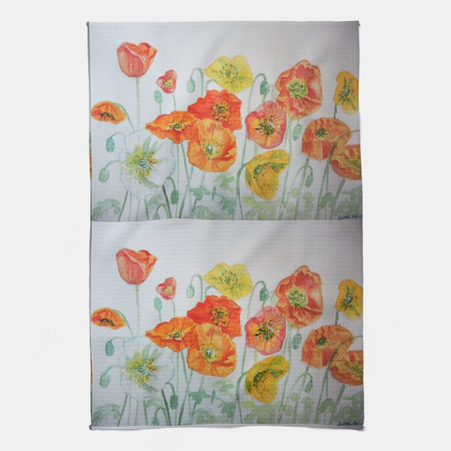 Orange Shabby Poppy Aquarell Handtuch (Vertikal)