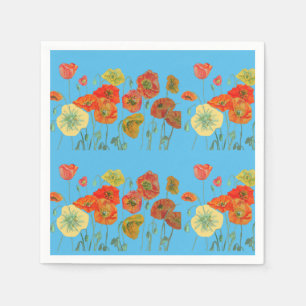 Orange Shabby Poppy Deco Serviette Napkins Blue