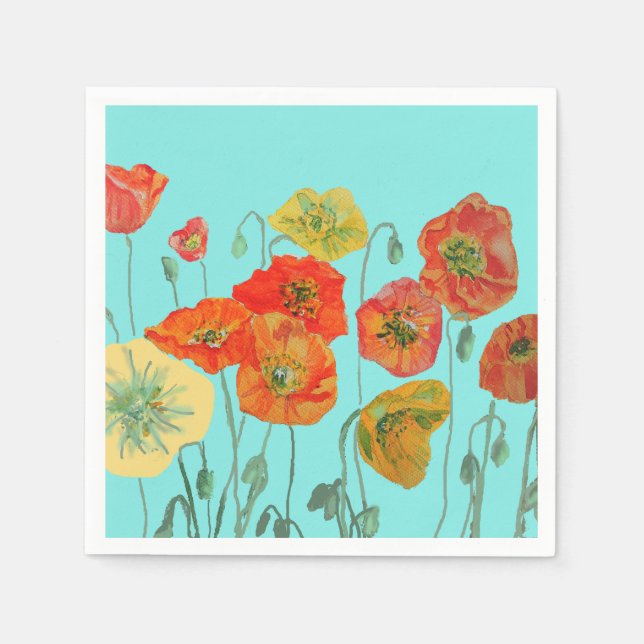 Orange Shabby Poppy Dekor Serviette Napkins Aqua. (Vorderseite)