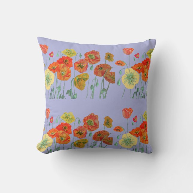 Orange Shabby Poppy Floral Pastel Lila Lilac Kissen (Vorderseite)