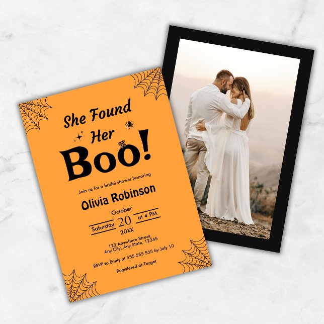 Orange She fand ihr Boo Halloween Brautparty Einladung (Orange Photo She Found Her Boo Halloween Bridal Shower Invitation   )