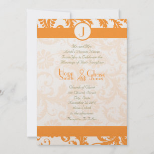 Orange Sherbert Damask Monogram Wedding Einladung