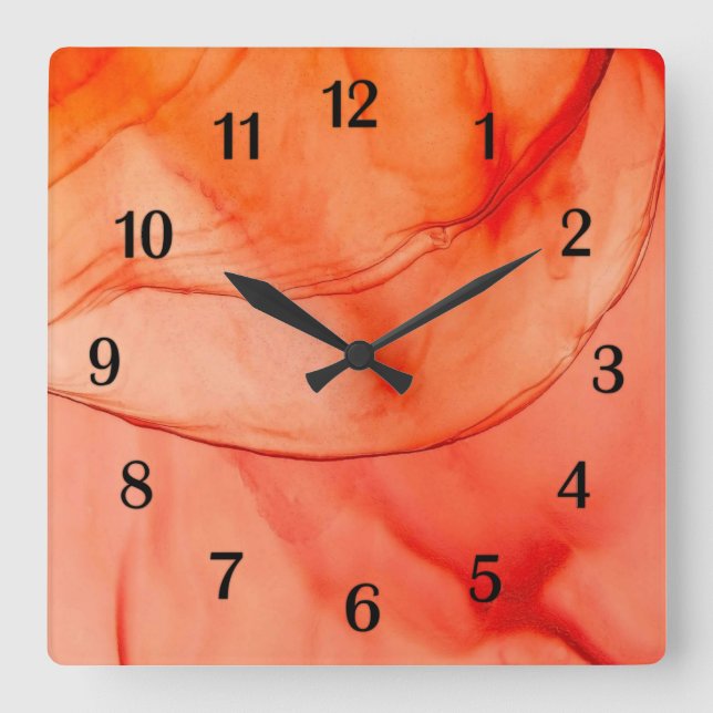 Orange Sherbet Quadratische Wanduhr (Vorderseite)