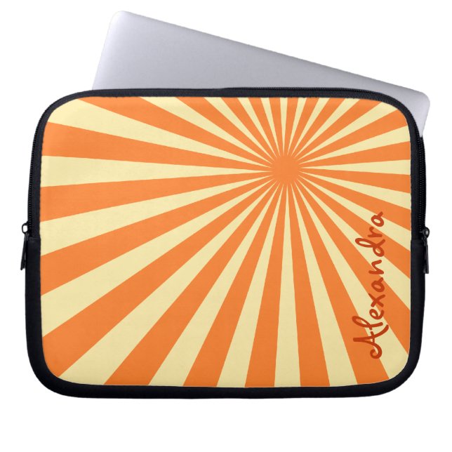 Orange Sherbet Sunburst "Add Your Name" Laptopschutzhülle (Vorderseite)
