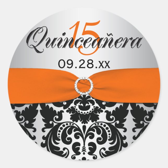 Orange, Silber, schwarzer Damast, Sticker (Vorderseite)