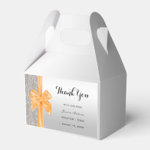 Orange Silk Bow Silver Sequins Geburtstag Geschenkschachtel