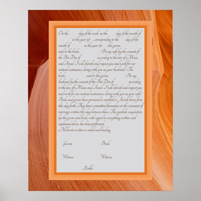 Orange Silk Ketubah Canadian Reform Text Poster (Vorne)