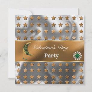 Orange Silver Foil Glitzer Khaki Moon Valentine Einladung