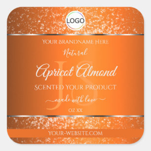 Orange Silver Logo Initials Glitzer Produktmarken Quadratischer Aufkleber