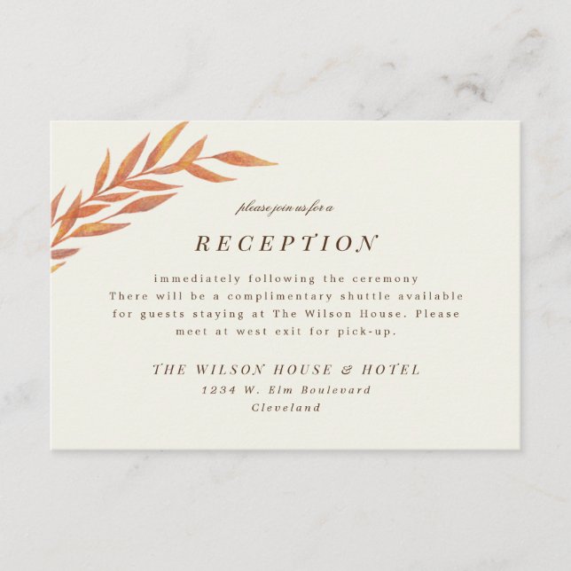 Orange Simple Branch Hochzeitsempfang Save The Date (Vorderseite)