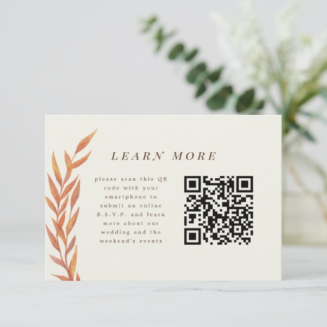 Orange Simple Branch Wedding Information Enclosure Save The Date (Stehend Vorderseite)