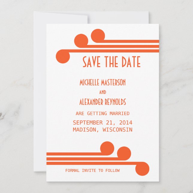Orange Simple Deko Chic Save the Date einladen Einladung (Vorderseite)