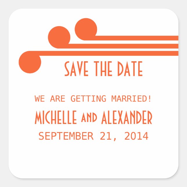 Orange Simple Deko Chic Save the Date Stickers (Vorderseite)