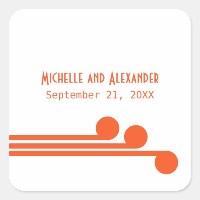 Orange Simple Deko Chic Wedding Stickers (Vorderseite)