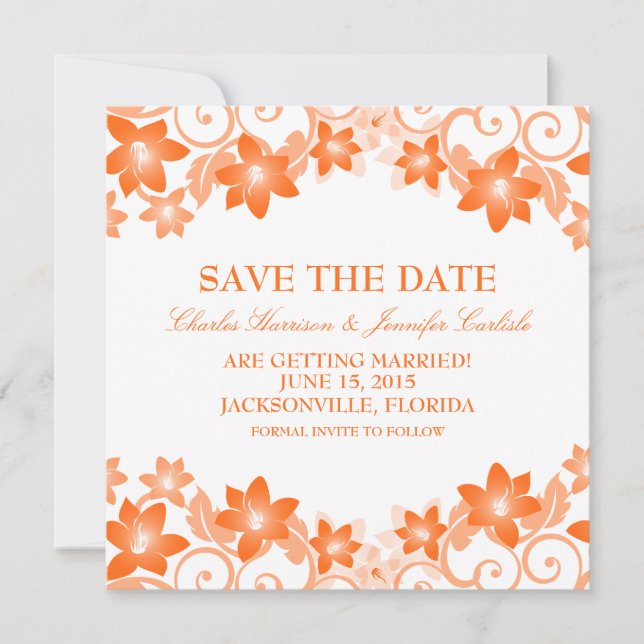 Orange Simple Floral Save the Date laden Einladung (Vorderseite)