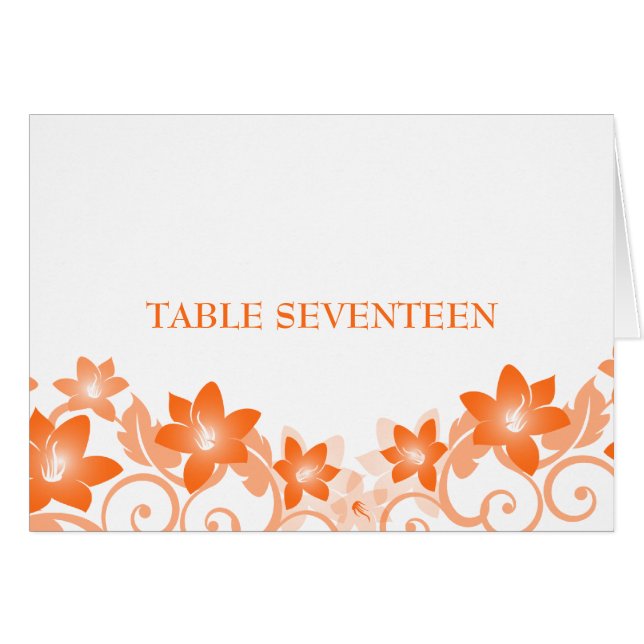 Orange Simple Floral Tischnummer Card (Vorderseite (Horizontal))