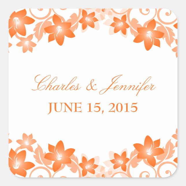 Orange Simple Floral Wedding Stickers (Vorderseite)