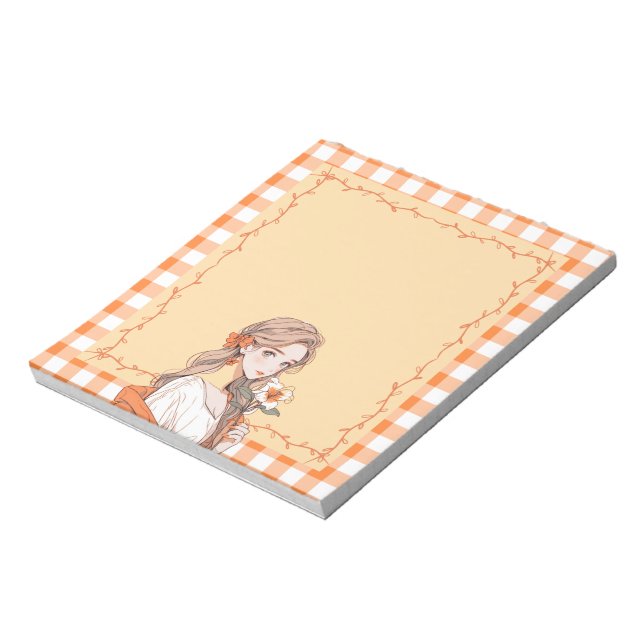 Orange Simple Niedlich Anime Boho Notepad Notizblock (Rotiert)
