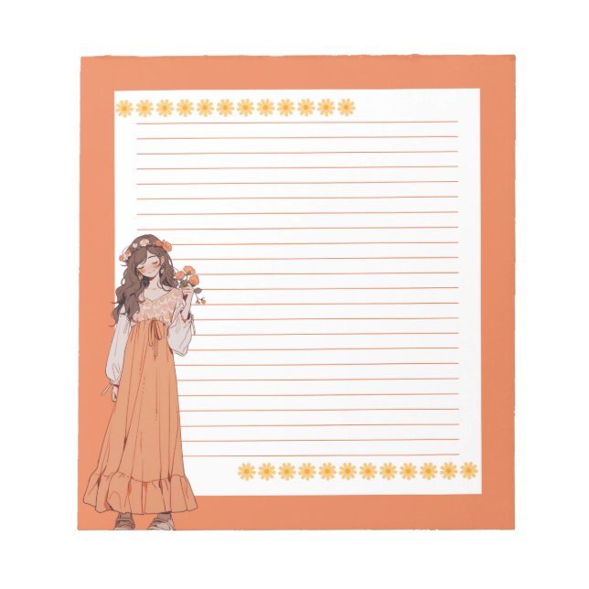 Orange Simple Niedlich Anime Boho Notepad Notizblock (Vorderseite)