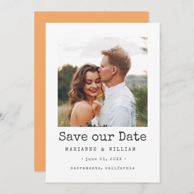 Orange Simple SQUARE Foto Hochzeit speichern Sie d Save The Date (Vorne/Hinten)