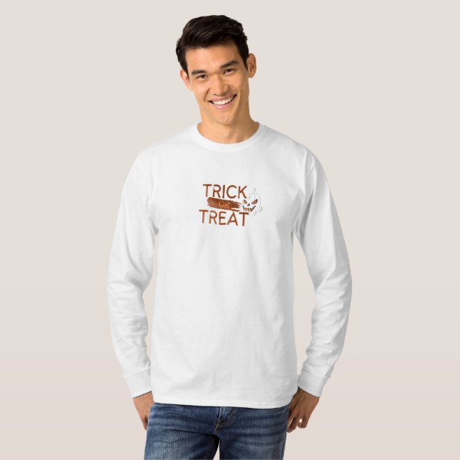 Orange Simple Trick oder Threat Long Sleeve T - Sh T-Shirt (Vorne ganz)