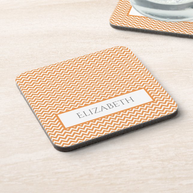 Orange Simple Zickzack Beverage Coaster Getränkeuntersetzer (Linke Seite)